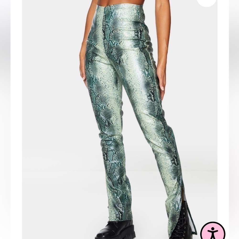 NWT Pretty Little Thing Faux Leather Snake Skin Split Hem Trousers